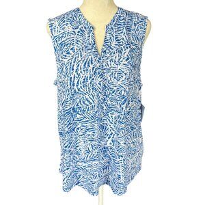 Liz Claiborne blue and white split neck pullover tank top women's size PXL